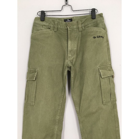 Subciety Japan Thick Cargo Pants Olive Green Military Style Size 30 - Picture 2 of 16